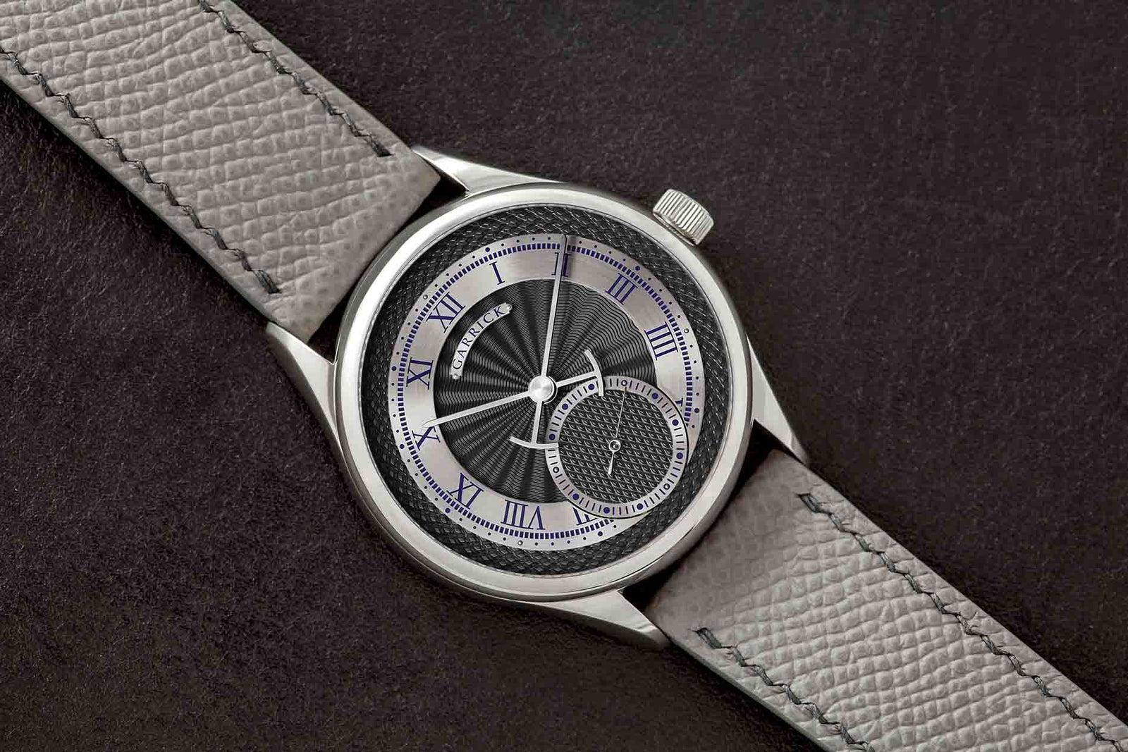 English made S7 watch with guilloche dial by Garrick Watchmakers