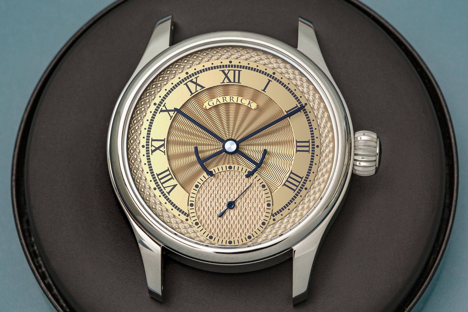 British made S7 watch with guilloche dial and 38mm case by garrick Watchmakers