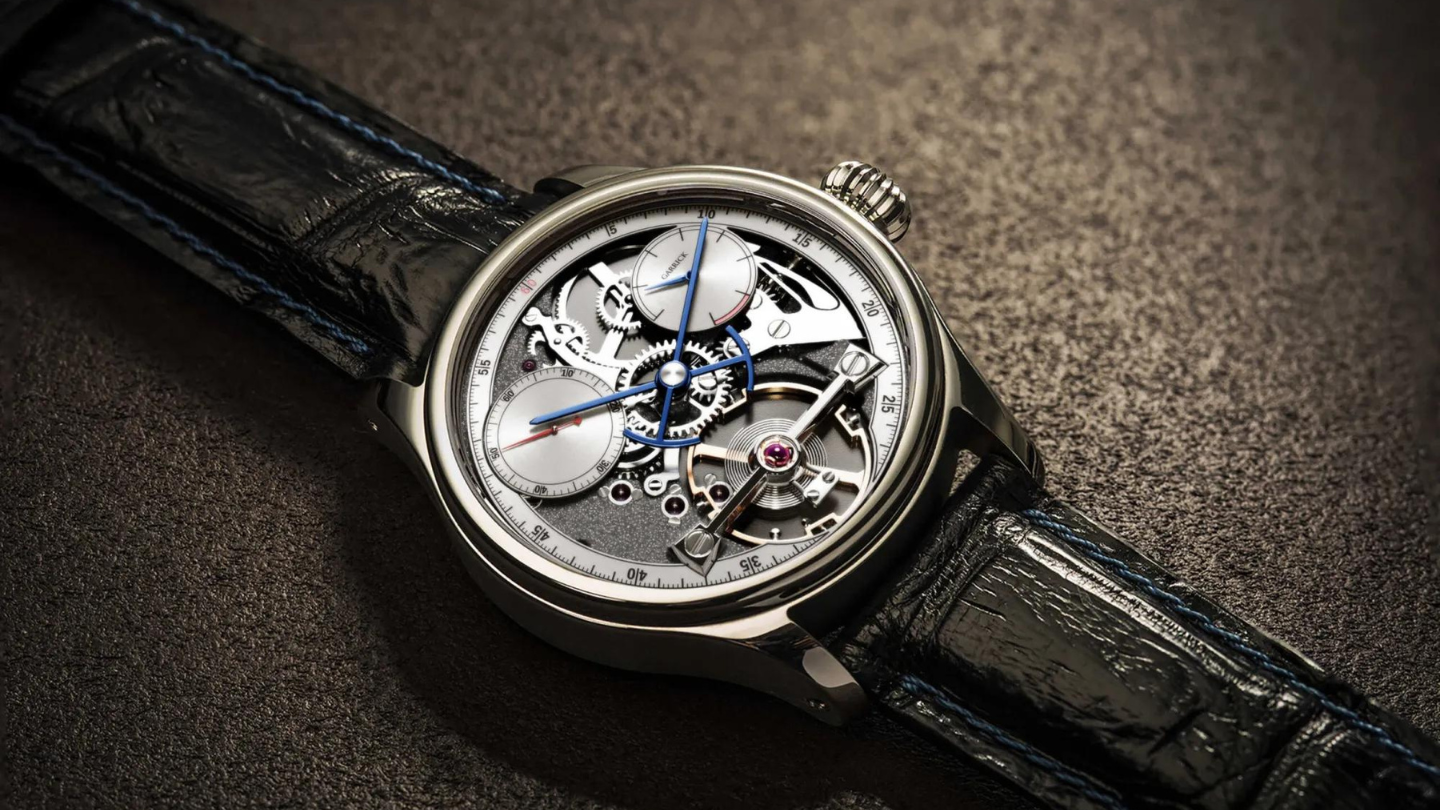 English made S3 watch with skeleton dial by garrick Watchmakers