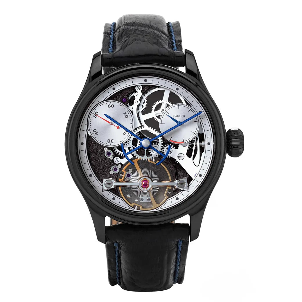 S3 English made watch with rhodium skeletonised dial made in England by Garrick Watchmakers