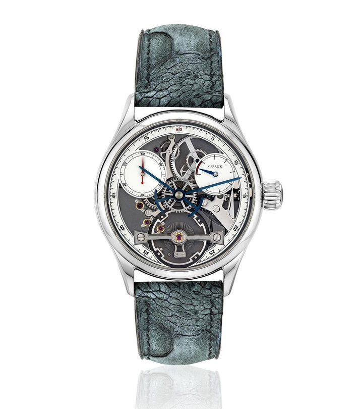 Handmade S3 British made watch with skeleton dial by Garrick Watchmakers