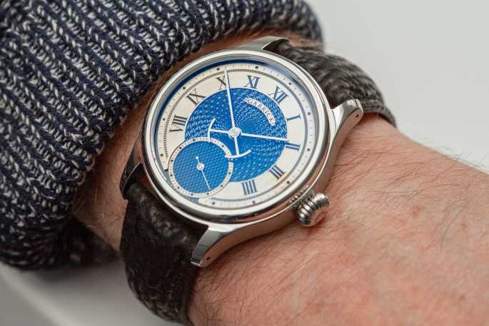 S4 English made watch with blue guilloche dial by Garrick