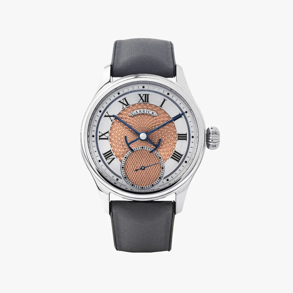 English made S2 watch with guilloche dial by Garrick Watchmakers